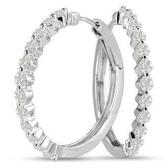 Sparkling Round Cut Genuine Diamond Hoop Ear Ring White Gold 14K 2 Carats - Hoop Earrings-harrychadent.ca