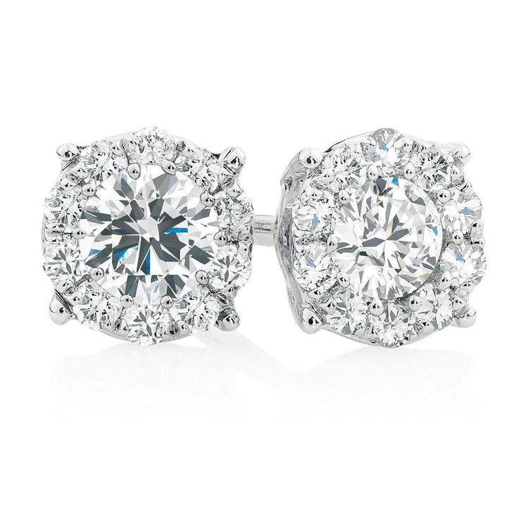 Sparkling Round Cut Genuine Diamonds Women Studs Halo Earrings 5.00 Ct WG 14K