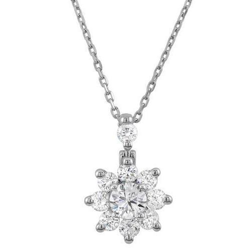 Sparkling Round Cut Real Diamond Pendant Necklace 3.95 Carat White Gold 14K