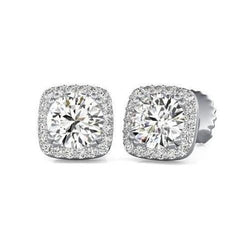 Sparkling Round Genuine Diamond Stud Earrings Halo 2.70 Carat White Gold 14K