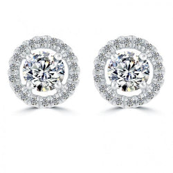 Sparkling Round Halo Real Diamond Stud Earrings 3.10 Carat White Gold 14K