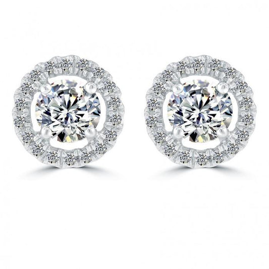 Sparkling Round Halo Real Diamond Stud Earrings 3.10 Carat White Gold 14K