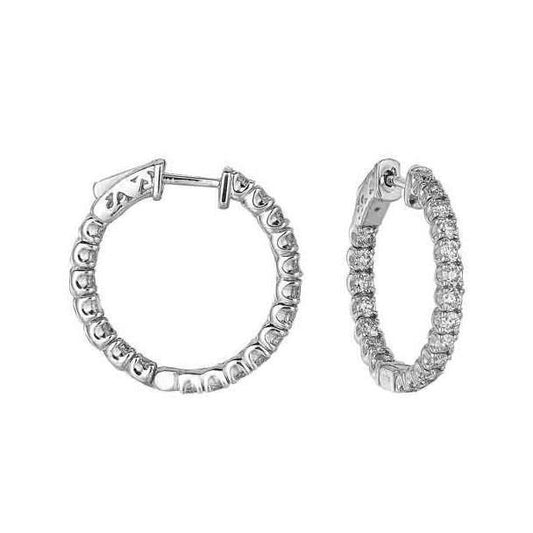 Sparkling Round Hoop Shaped Real Diamond Earrings 3.80 Carat White Gold 14K