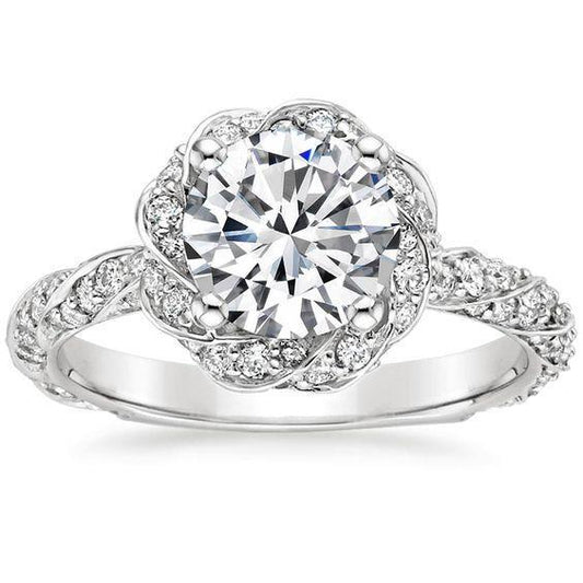 Sparkling Round Natural Diamond Engagement Ring 6 Carats White Gold 14K