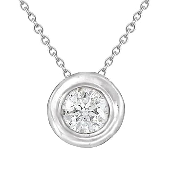 Sparkling Solitaire Round Real Diamond Pendant Bezel Set White Gold 1.5 Ct