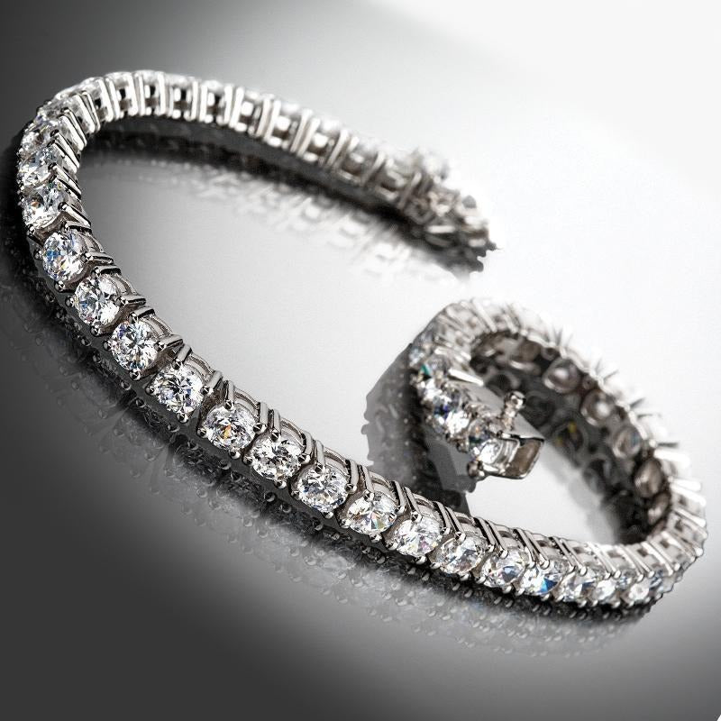 Sparkling Round Lab Grown Diamonds Tennis Bracelet 10 Carats White Gold 14K