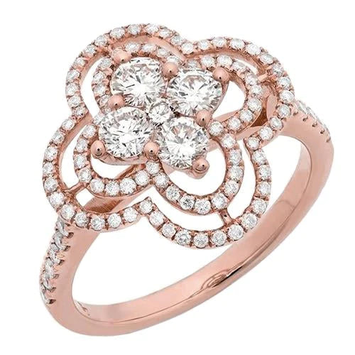Sparkling Round Natural Diamond Women Engagement Ring 1.07 Carat Rose Gold 14K