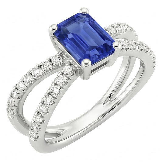 Split Shank Engagement Ring Blue Sapphire & Natural Earth Mined Diamond ( Not Lab Grown ) 4.25 Carats