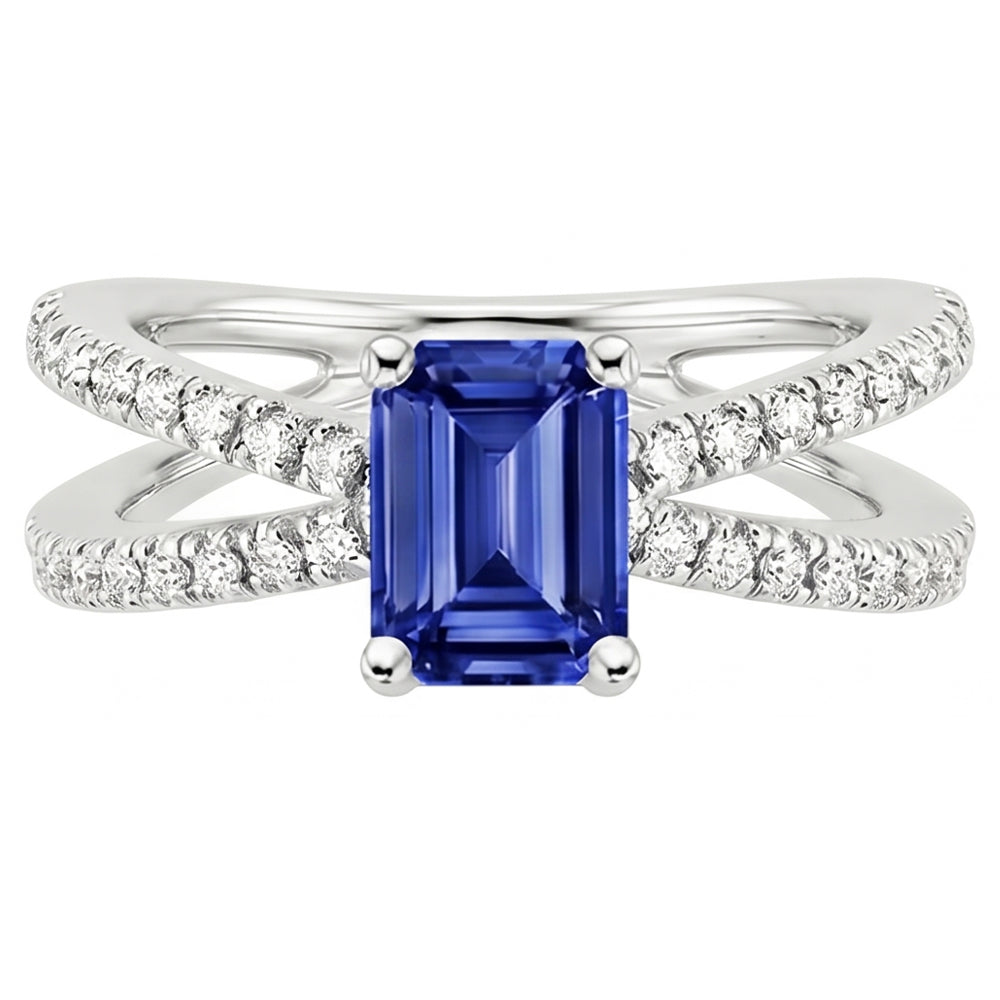Split Shank Engagement Ring Blue Sapphire & Natural Earth Mined Diamond ( Not Lab Grown ) 4.25 Carats
