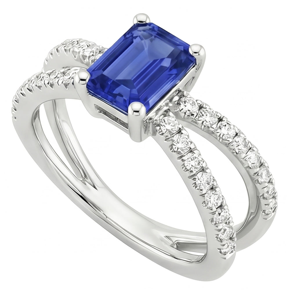 Split Shank Engagement Ring Blue Sapphire & Natural Earth Mined Diamond ( Not Lab Grown ) 4.25 Carats