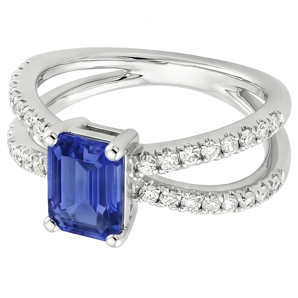 Split Shank Engagement Ring Blue Sapphire & Natural Earth Mined Diamond ( Not Lab Grown ) 4.25 Carats