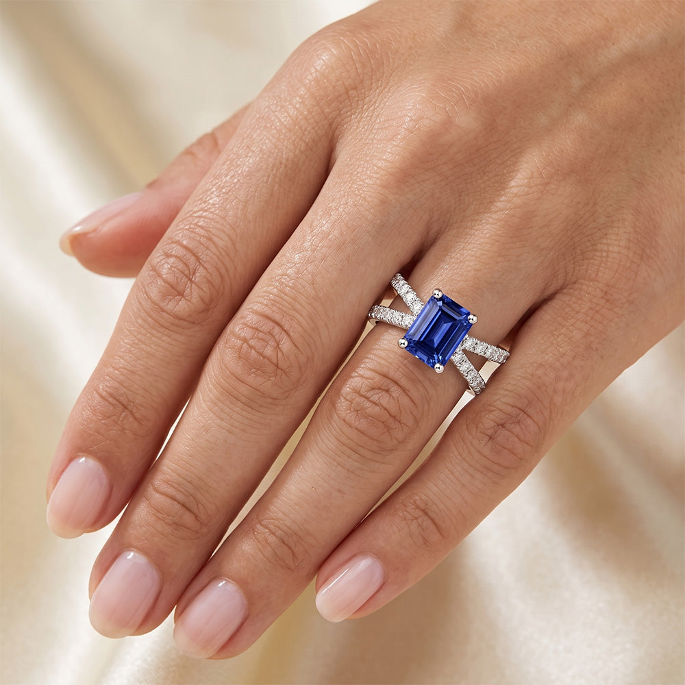 Split Shank Engagement Ring Blue Sapphire & Natural Earth Mined Diamond ( Not Lab Grown ) 4.25 Carats