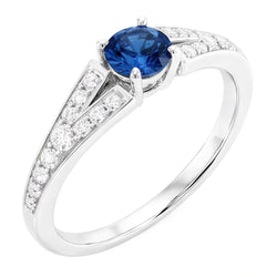 Split Shank Round Blue Sapphire Ring White Gold 14K 1.75 Carats