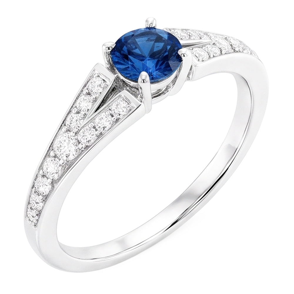 Split Shank Round Blue Sapphire Ring White Gold 14K 1.75 Carats