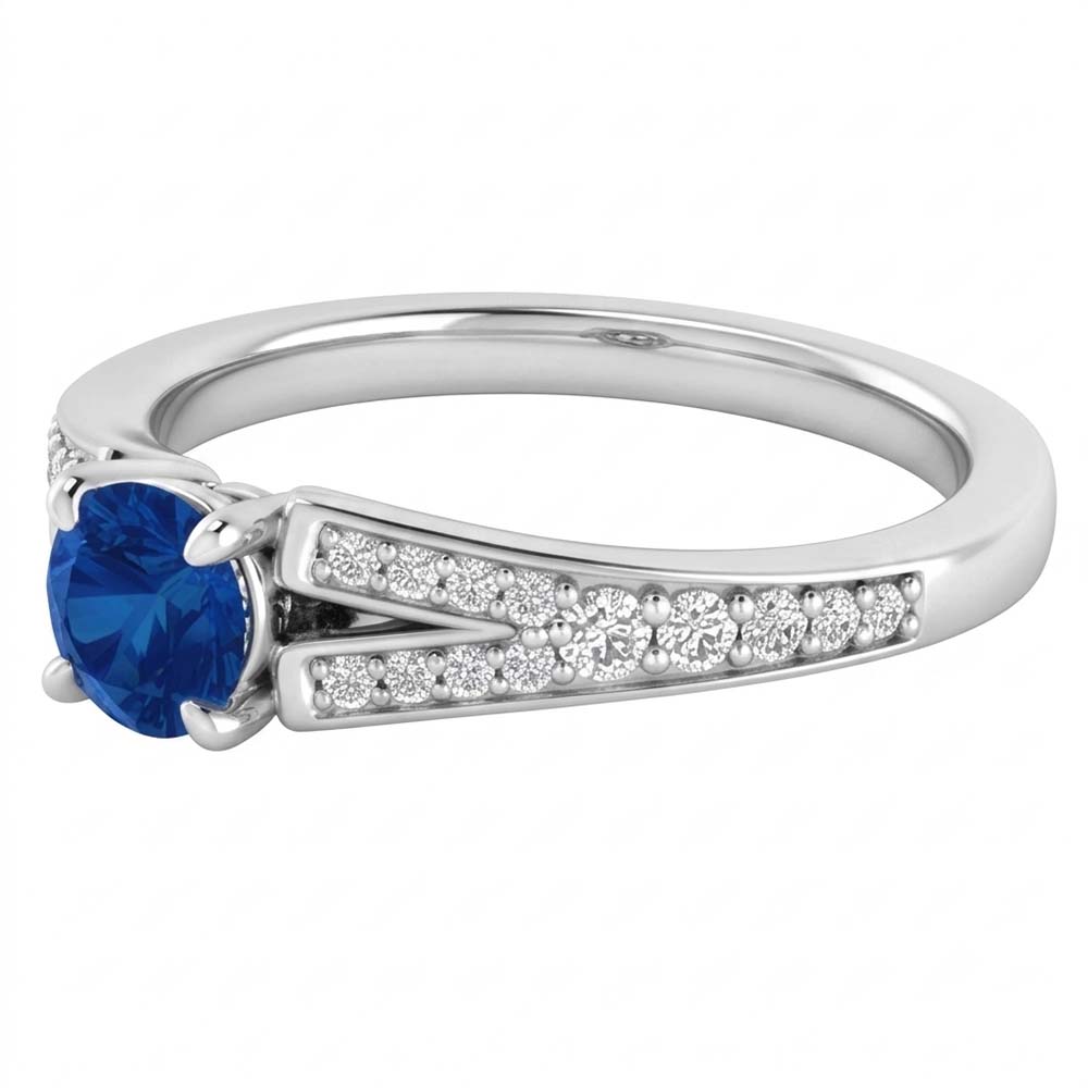 Split Shank Round Blue Sapphire Ring White Gold 14K 1.75 Carats