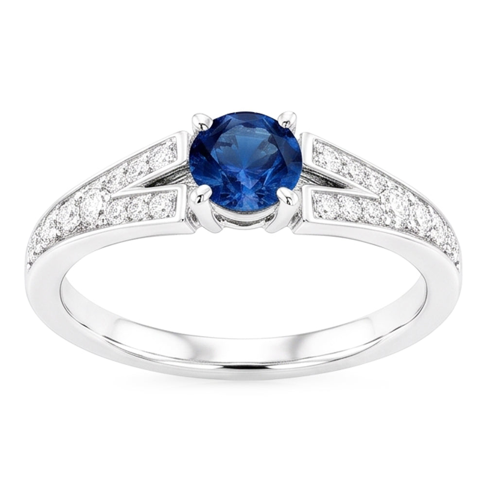 Split Shank Round Blue Sapphire Ring White Gold 14K 1.75 Carats