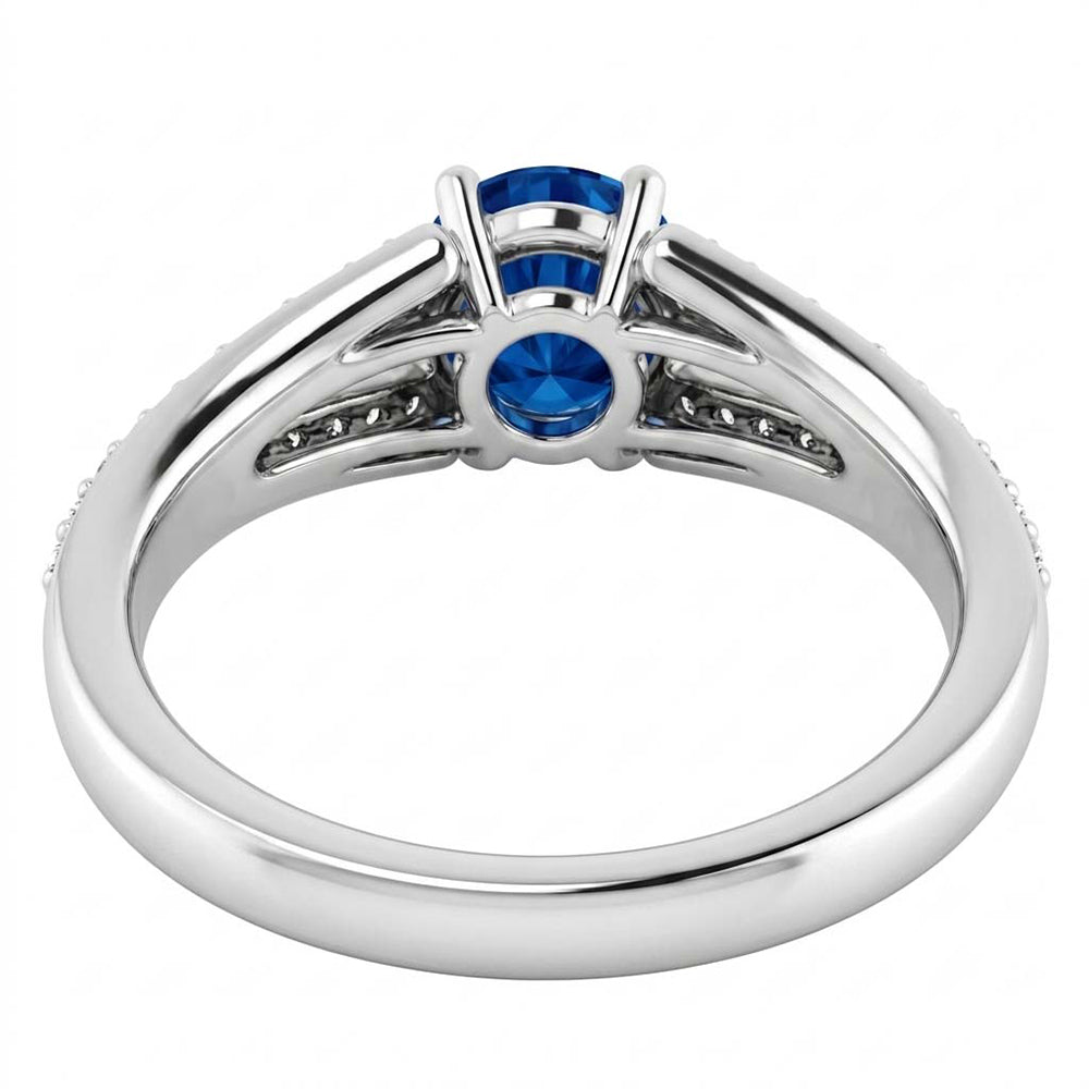 Split Shank Round Blue Sapphire Ring White Gold 14K 1.75 Carats