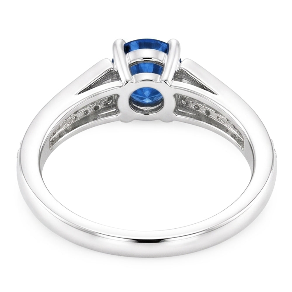 Split Shank Round Blue Sapphire Ring White Gold 14K 1.75 Carats