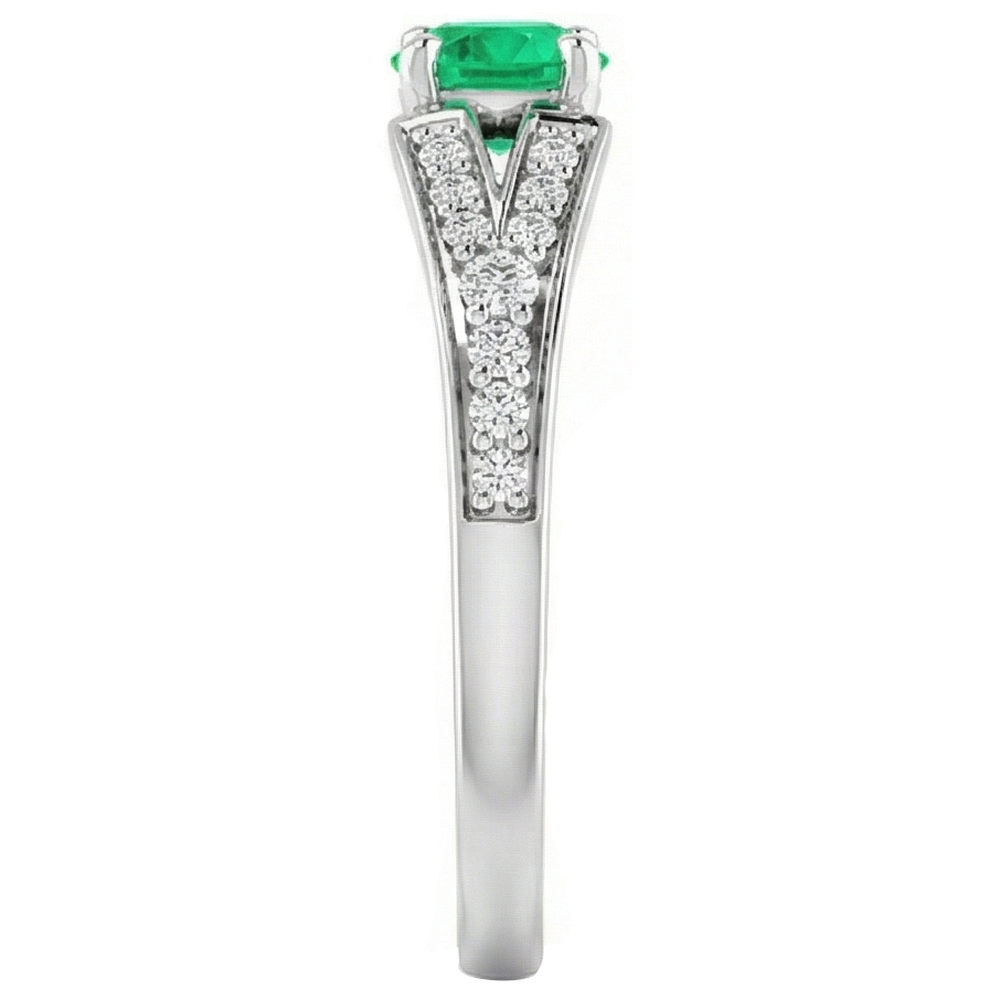 Split Shank Round Green Emerald Ring 1.75 Carats White Gold 14K