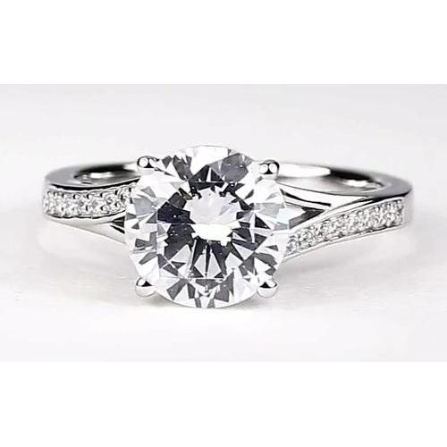 Split Shank Engagement Ring 2.50 Carats Round Real Diamond White Gold 14K