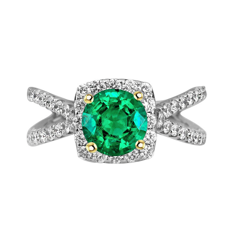 Precious Stone Ring Two-Tone 14K Gold with Colombian Emerald – main view