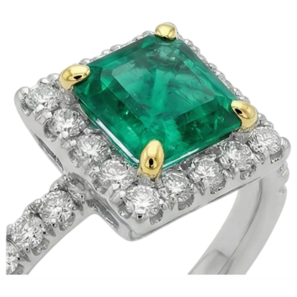 Colored Stone Ring Two-Tone 14K Gold with Fine Emerald – top view