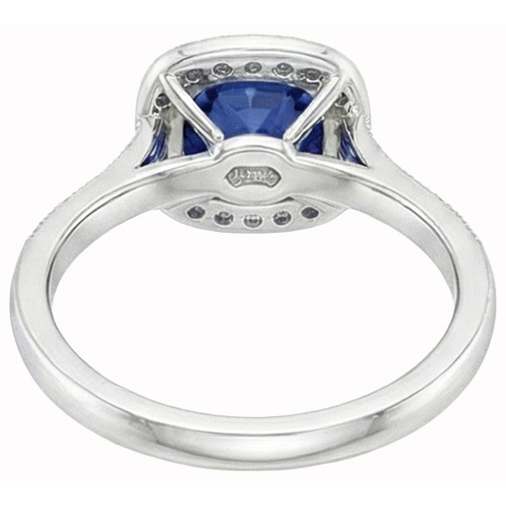 Square Sapphire Halo Natural Earth Mined Diamond ( Not Lab Grown )  Ring