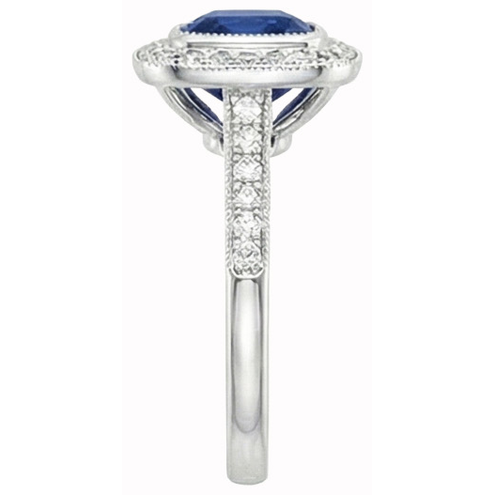 Square Sapphire Halo Natural Earth Mined Diamond ( Not Lab Grown )  Ring