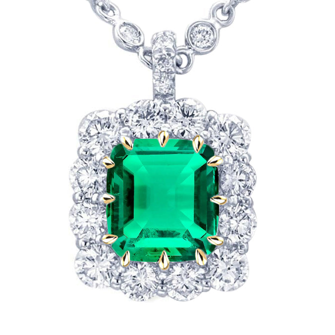 Gemstone Pendant 14K Two Tone Gold with Fine Emerald – main view