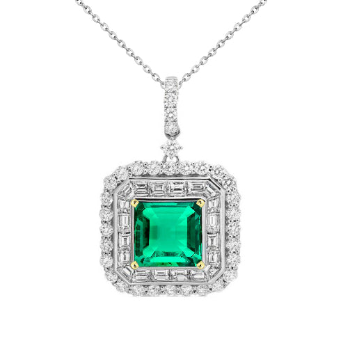 Colombian Emerald Gemstone Pendant 3-ct 14 Karat Two Tone Gold – main view