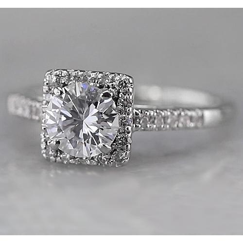 Square Halo Real Diamond Accented Ring White Gold
