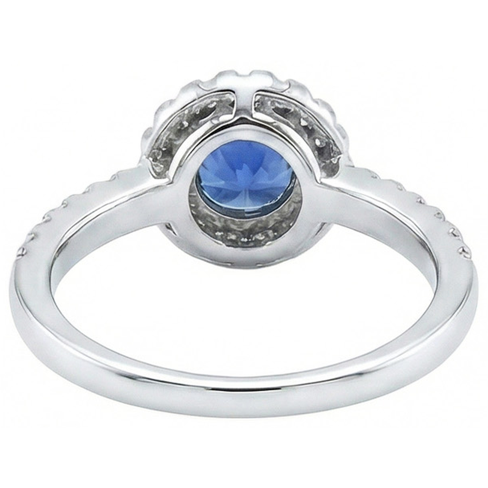Sri Lanka Blue Sapphire And Natural Earth Mined Diamond ( Not Lab Grown )  Ring White Gold 1.60 Ct