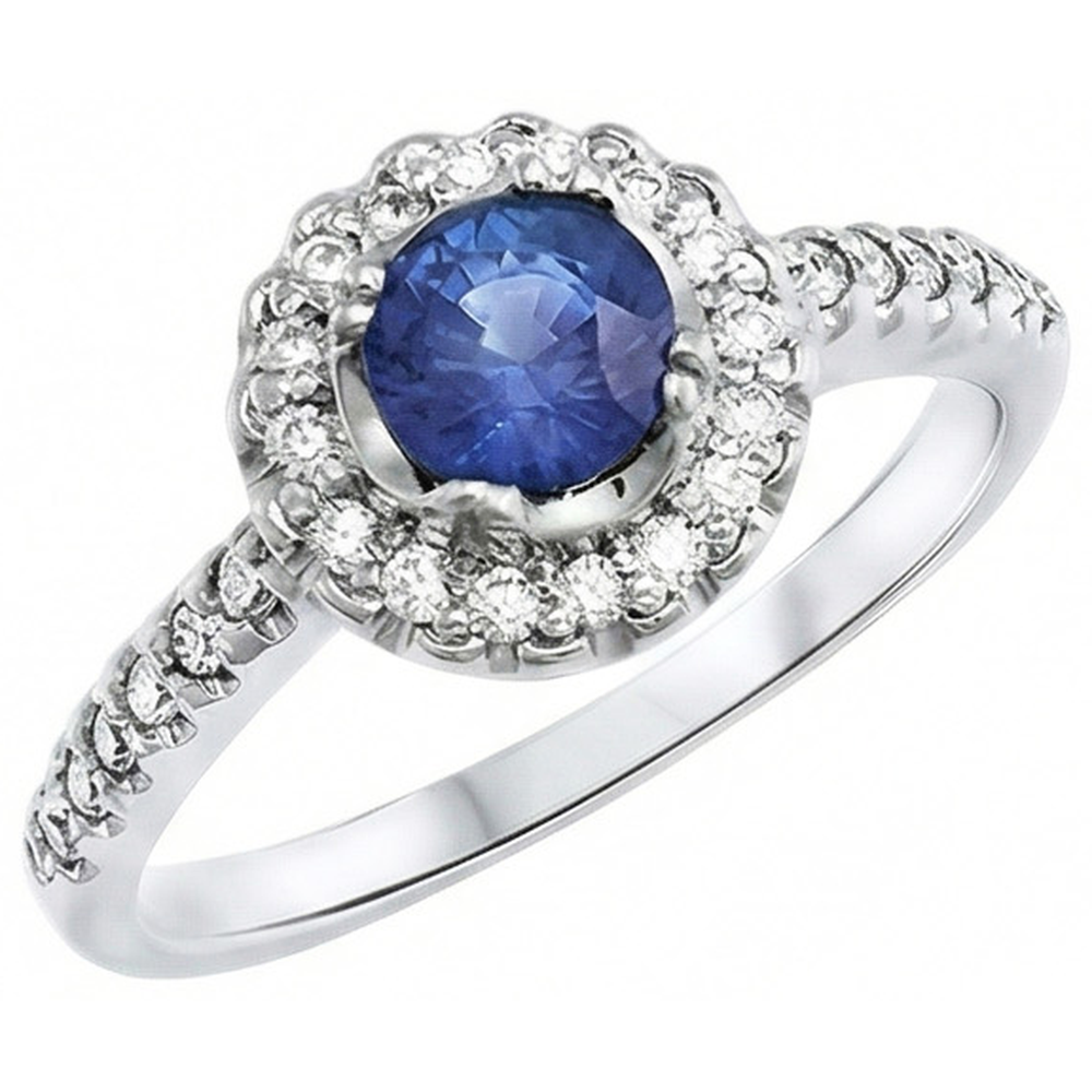 Sri Lanka Blue Sapphire And Natural Earth Mined Diamond ( Not Lab Grown )  Ring White Gold 1.60 Ct