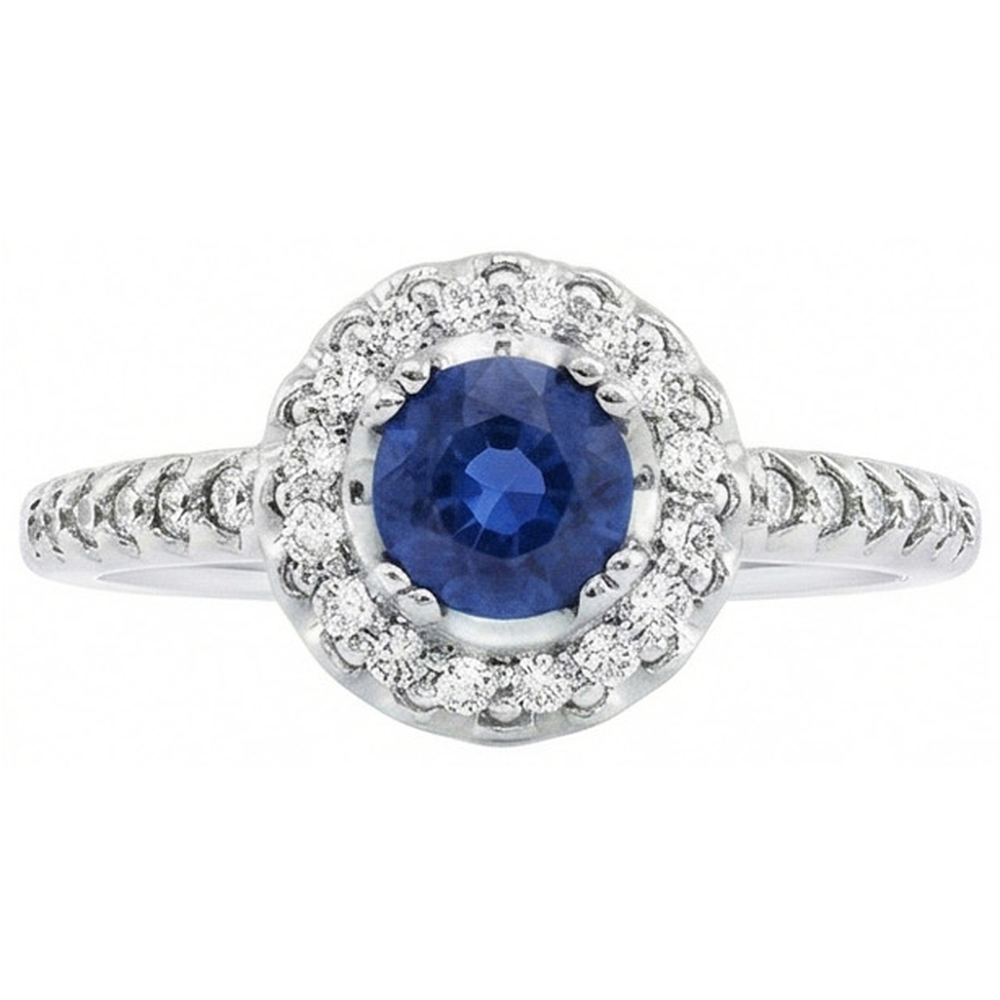 Sri Lanka Blue Sapphire And Natural Earth Mined Diamond ( Not Lab Grown )  Ring White Gold 1.60 Ct