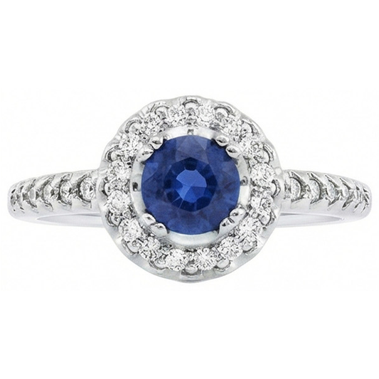 Sri Lanka Blue Sapphire And Natural Earth Mined Diamond ( Not Lab Grown )  Ring White Gold 1.60 Ct