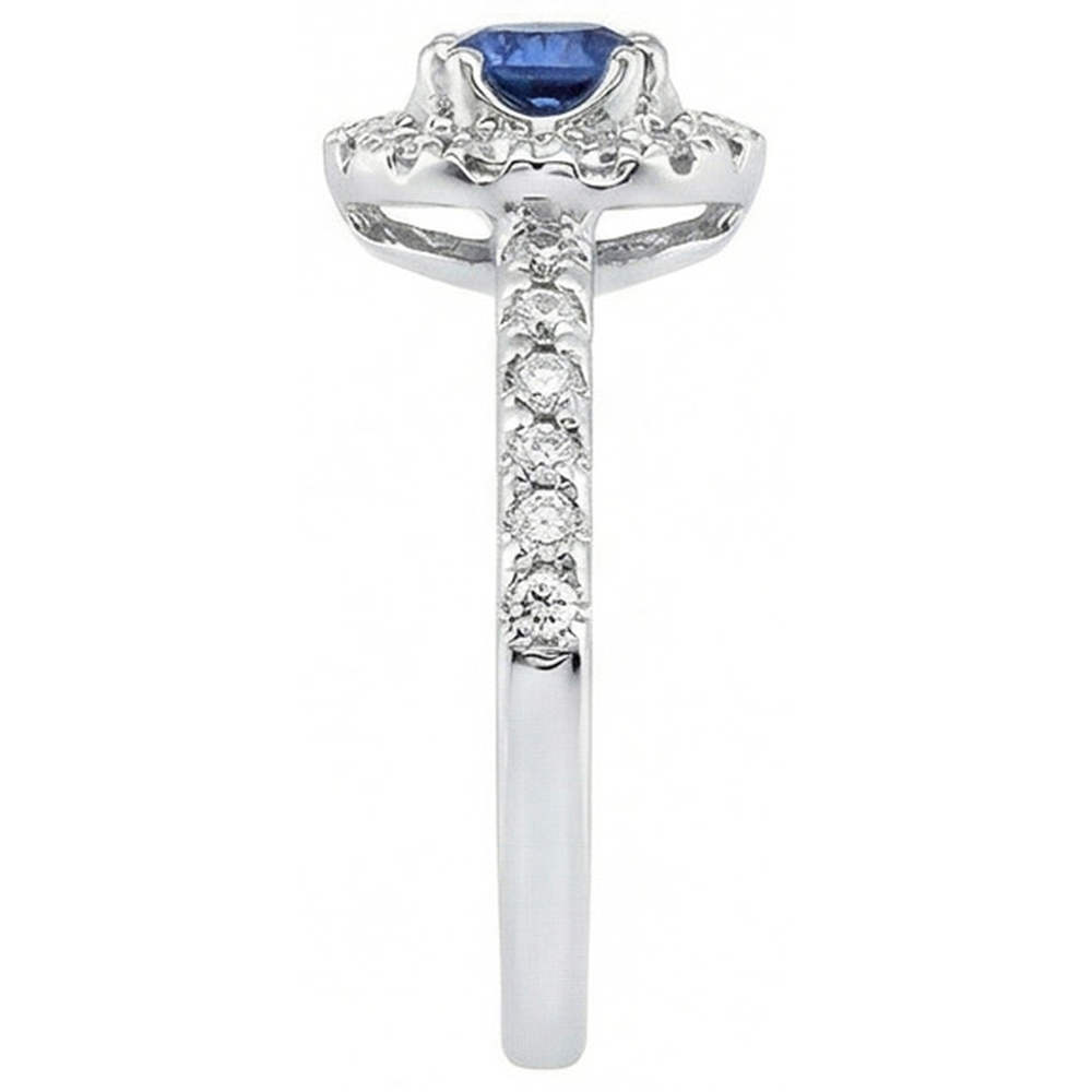 Sri Lanka Blue Sapphire And Natural Earth Mined Diamond ( Not Lab Grown )  Ring White Gold 1.60 Ct