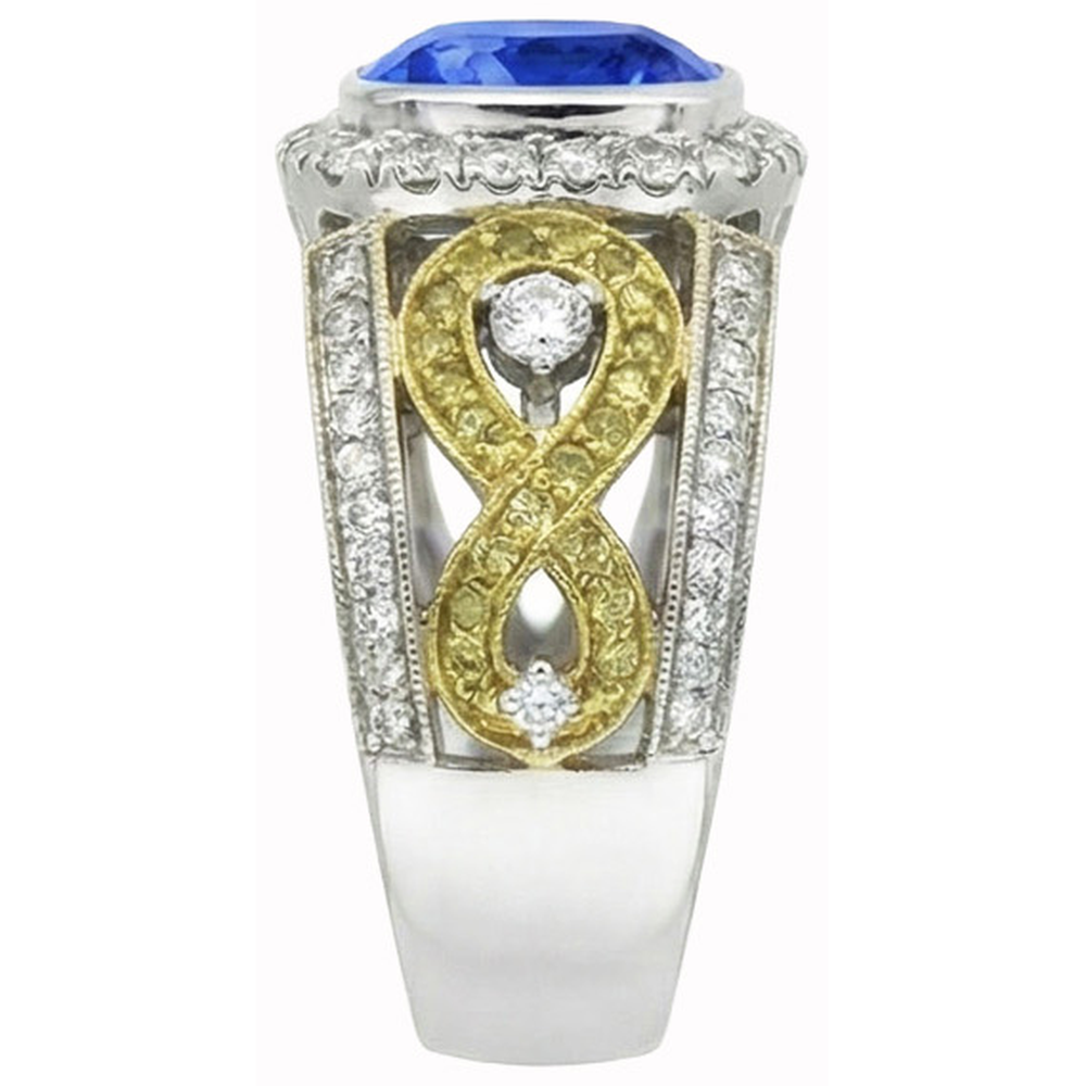 Sri Lanka Blue Sapphire Cushion Natural Earth Mined Diamond ( Not Lab Grown ) s Ring 3.25 Carats Two Tone 14K