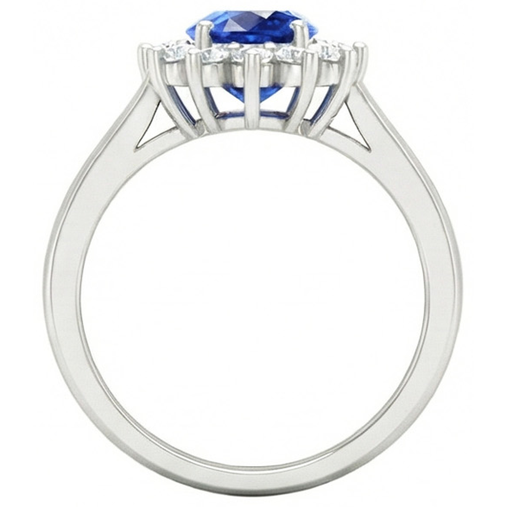 Sri Lanka Blue Sapphire Natural Earth Mined Diamond ( Not Lab Grown )  Engagement Ring 2.60 Ct White Gold 14K