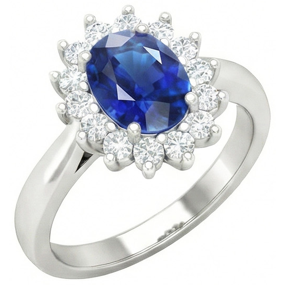 Sri Lanka Blue Sapphire Natural Earth Mined Diamond ( Not Lab Grown )  Engagement Ring 2.60 Ct White Gold 14K