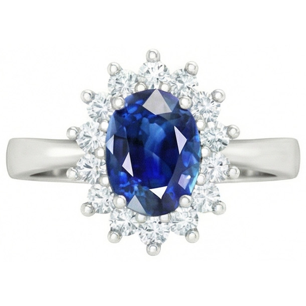 Sri Lanka Blue Sapphire Natural Earth Mined Diamond ( Not Lab Grown )  Engagement Ring 2.60 Ct White Gold 14K