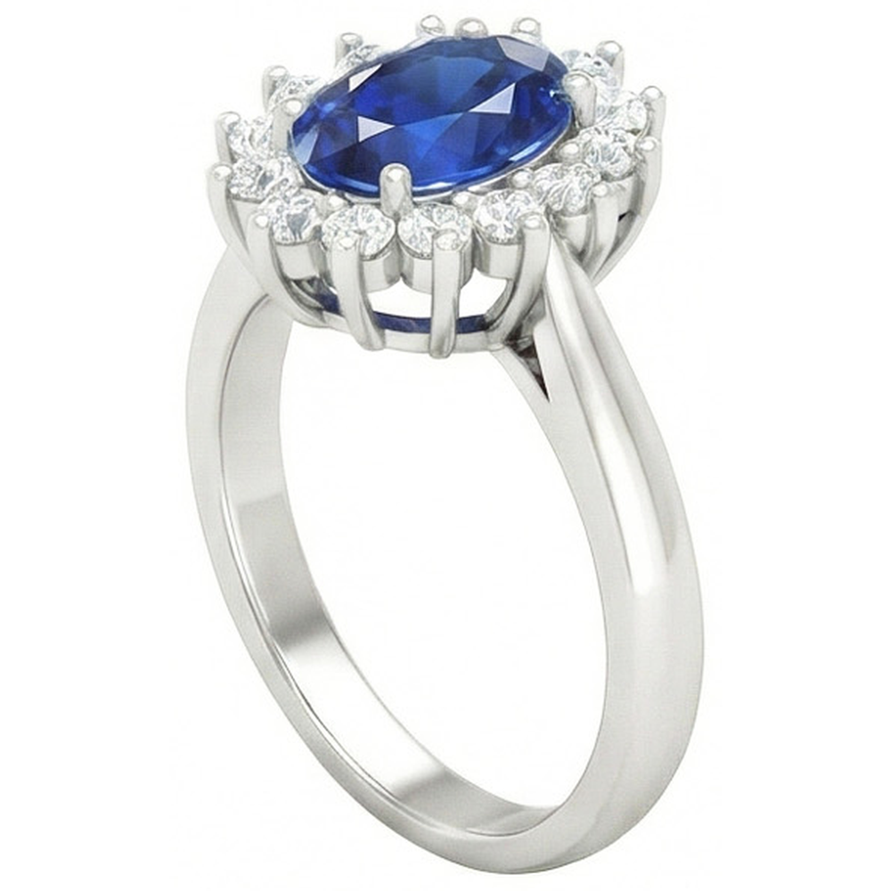 Sri Lanka Blue Sapphire Natural Earth Mined Diamond ( Not Lab Grown )  Engagement Ring 2.60 Ct White Gold 14K