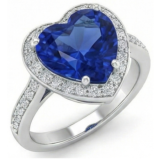 Sri Lanka Blue Sapphire Natural Earth Mined Diamond ( Not Lab Grown ) Ring White Gold 4.5 Ct