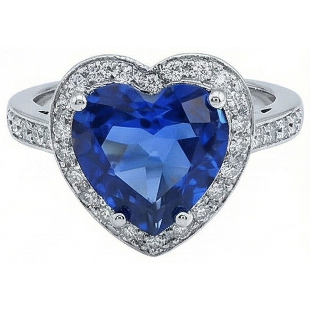 Sri Lanka Blue Sapphire Natural Earth Mined Diamond Ring White Gold 4.5 Ct