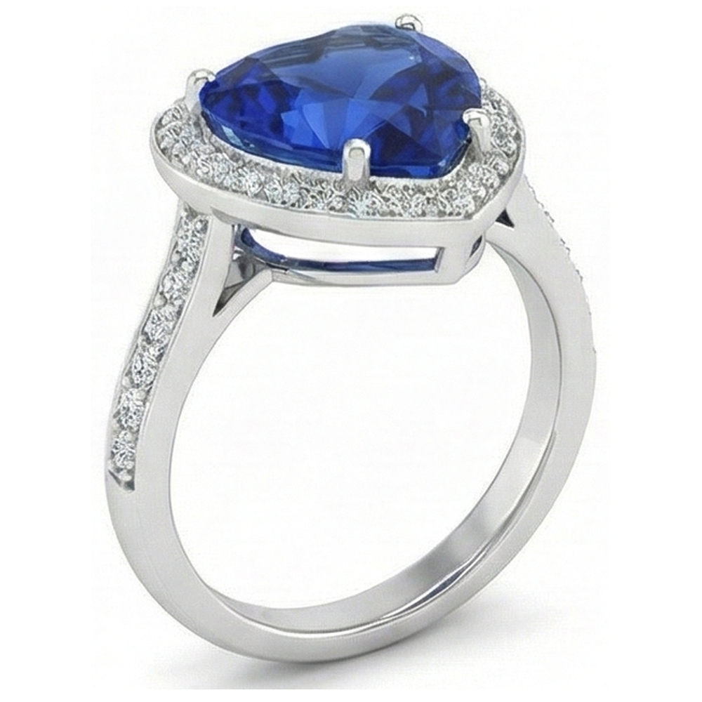 Sri Lanka Blue Sapphire Natural Earth Mined Diamond Ring White Gold 4.5 Ct