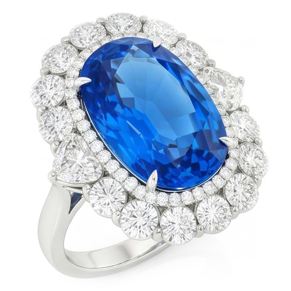 Sri Lanka Blue Sapphire Natural Earth Mined Diamond ( Not Lab Grown )  8.25 Ct Ring Gold White 14K