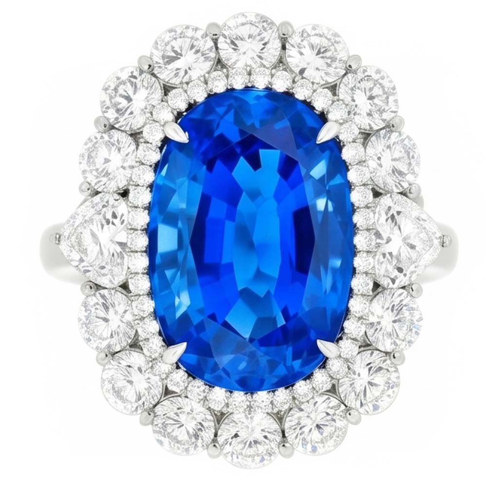 Sri Lanka Blue Sapphire Natural Earth Mined Diamond ( Not Lab Grown )  8.25 Ct Ring Gold White 14K