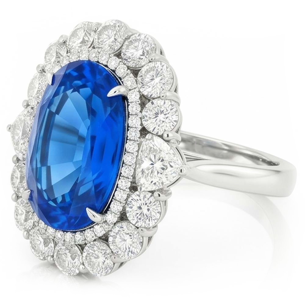 Sri Lanka Blue Sapphire Natural Earth Mined Diamond ( Not Lab Grown )  8.25 Ct Ring Gold White 14K