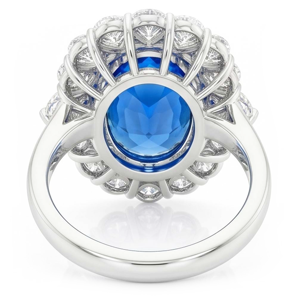 Sri Lanka Blue Sapphire Natural Earth Mined Diamond ( Not Lab Grown )  8.25 Ct Ring Gold White 14K