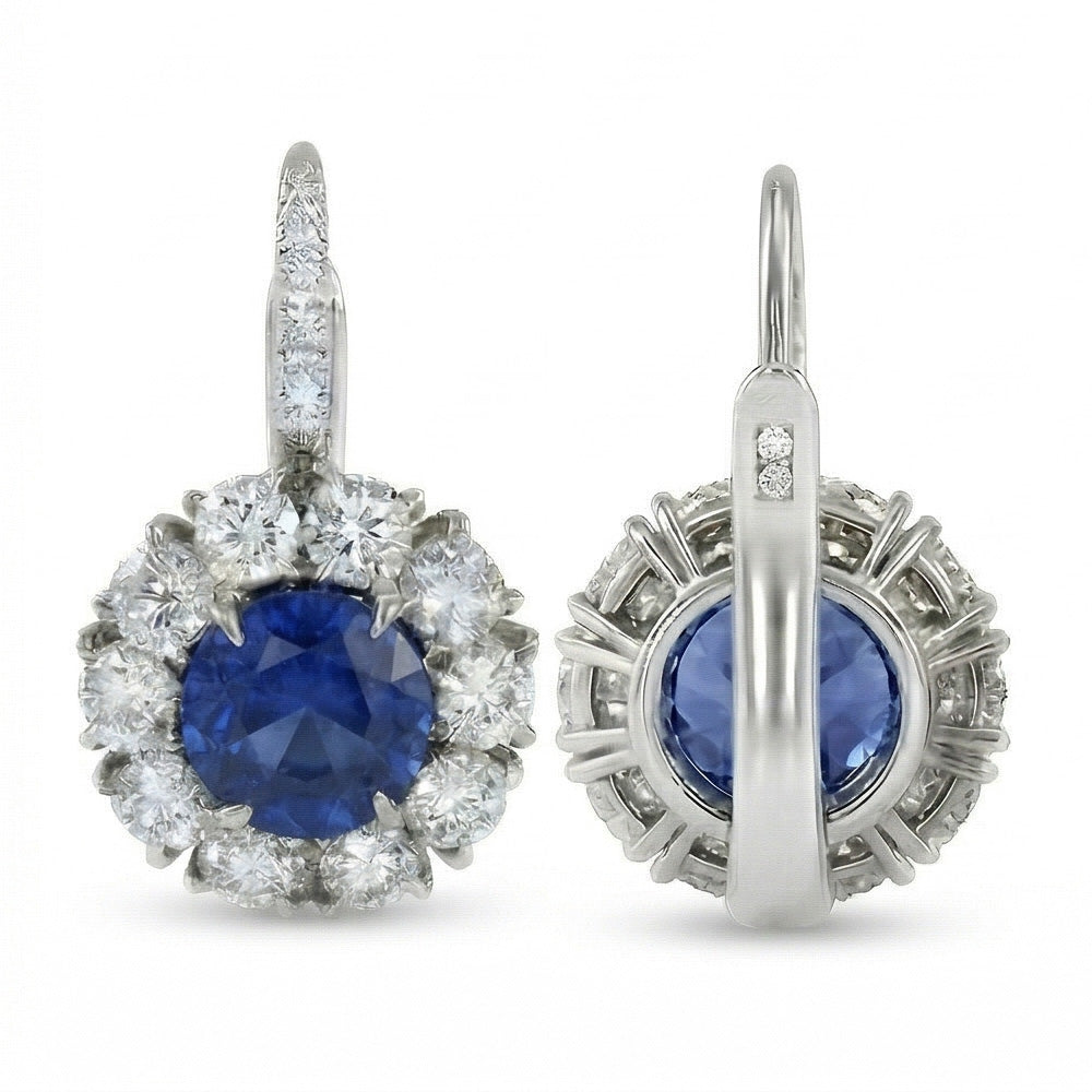 natural round sapphire 5ct earring close up detail