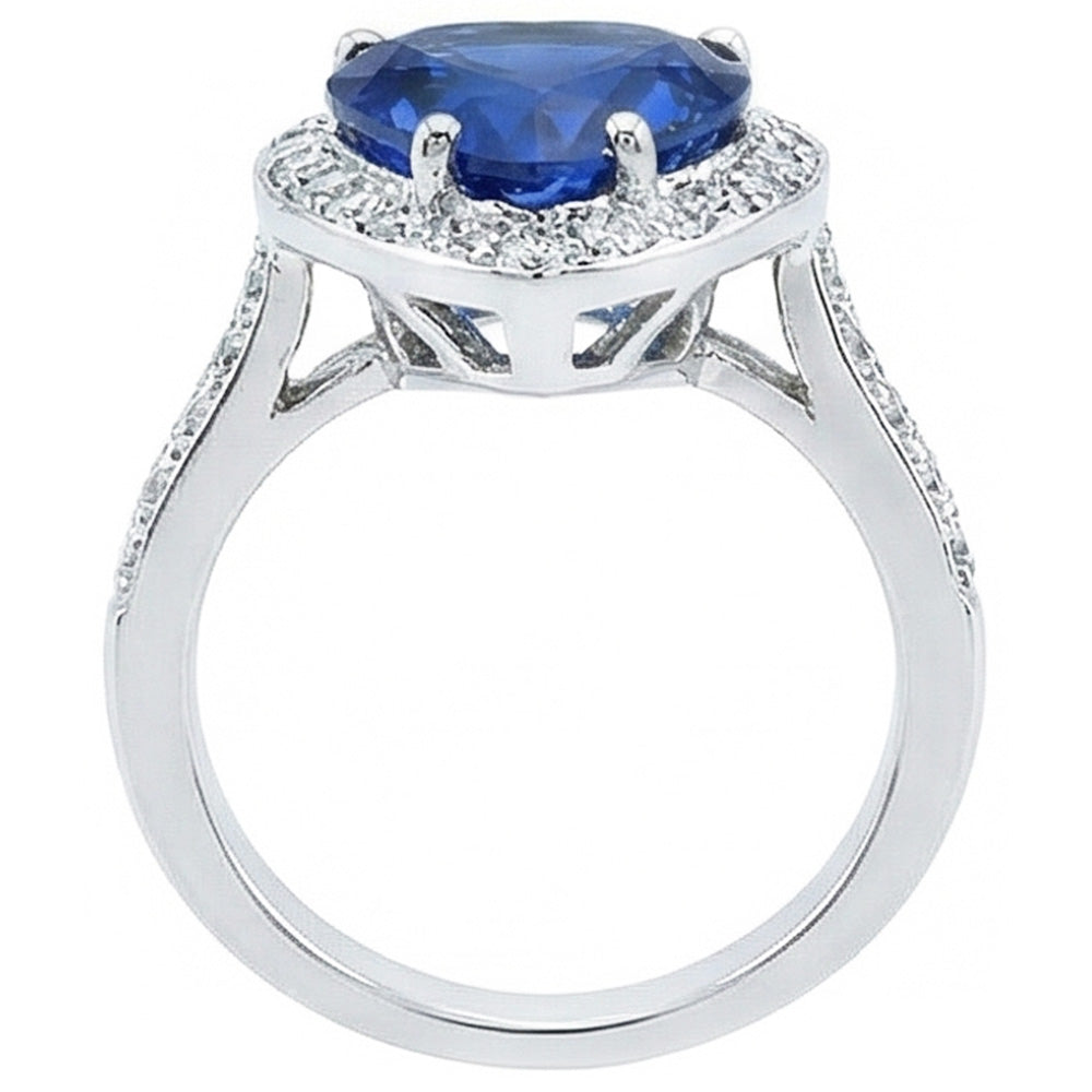 Sri Lanka Blue Sapphire Natural Earth Mined Diamond ( Not Lab Grown ) Ring White Gold 4.5 Ct